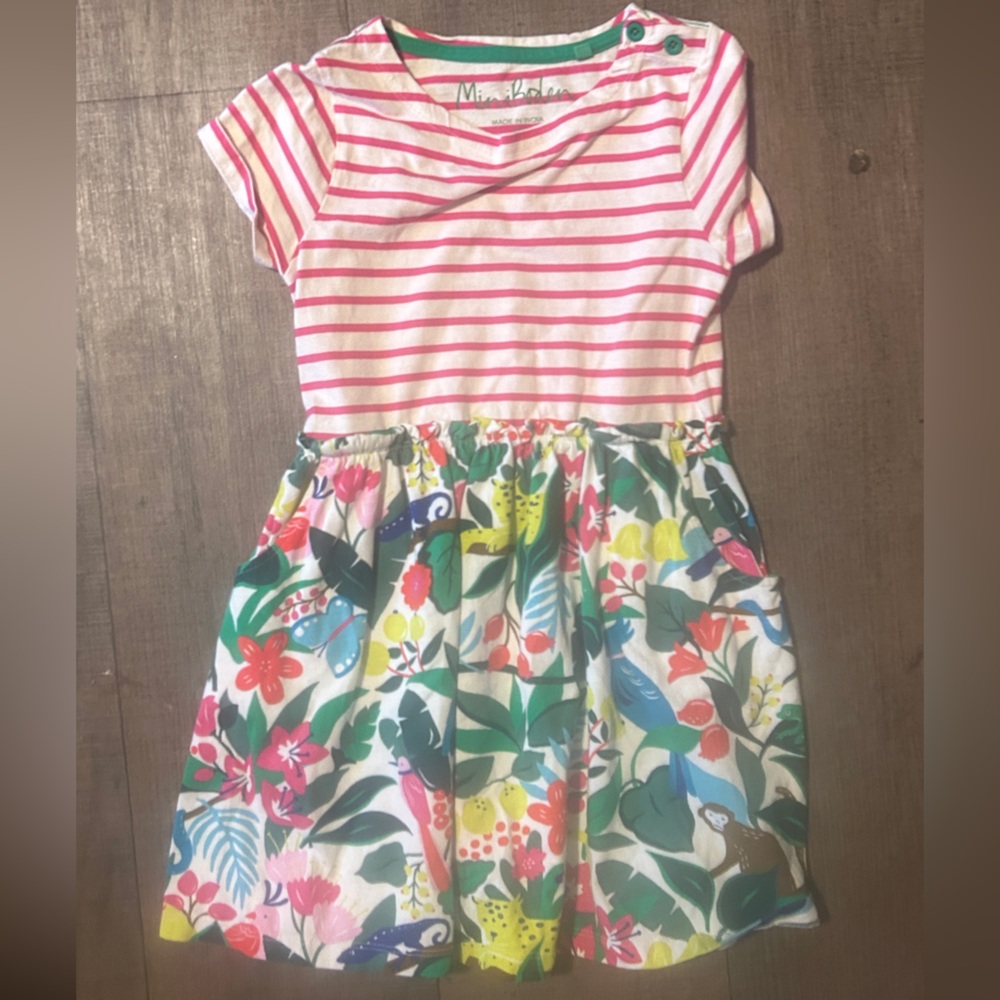 Mini Boden Pink and Cream Striped kids dress y2k